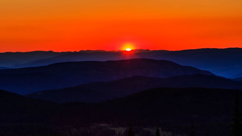 sunset, mountains, hills, dark, landscape, 4k