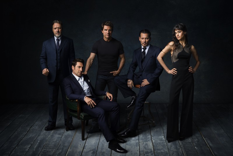 russell crowe, javier bardem, tom cruise, johnny depp, sofia boutella