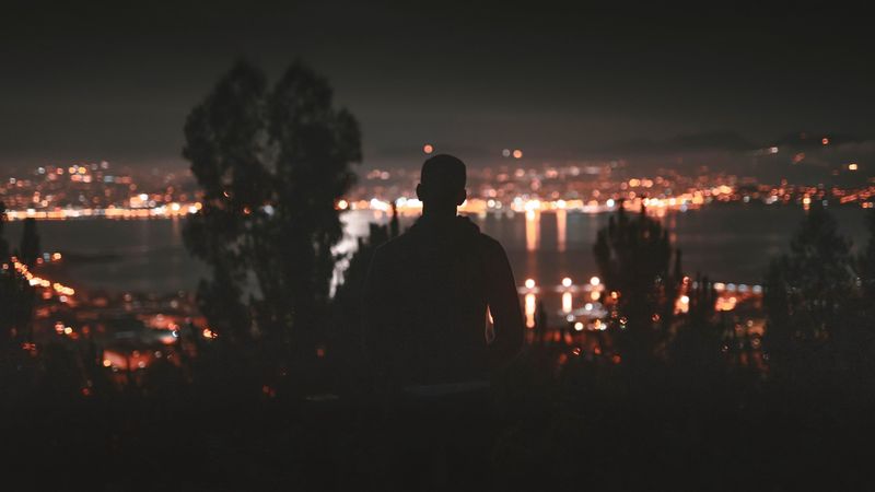 silhouette, dark, sad, loneliness, night, 4k