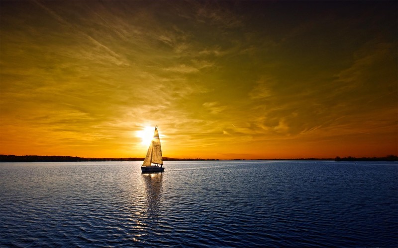 nature, hd, ocean, sunset, landscape, sea, boat