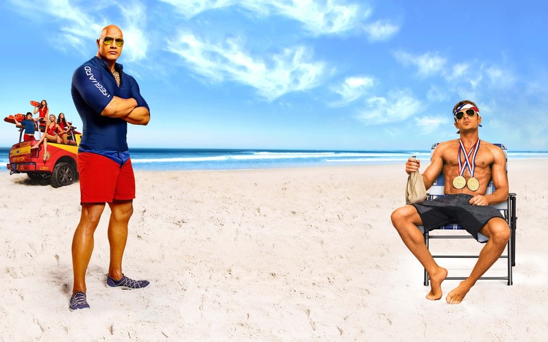 baywatch, dwayne johnson, zac effron, 2017 movies, movies, hd
