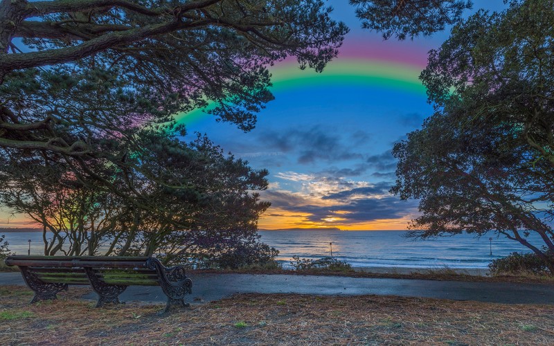 rainbow, nature, lake, hd, 4k