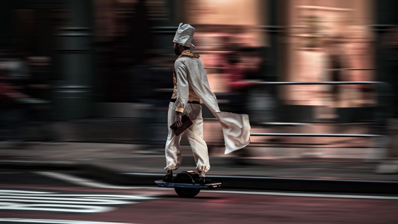 man, hoverboard, street, city, road, 4k
