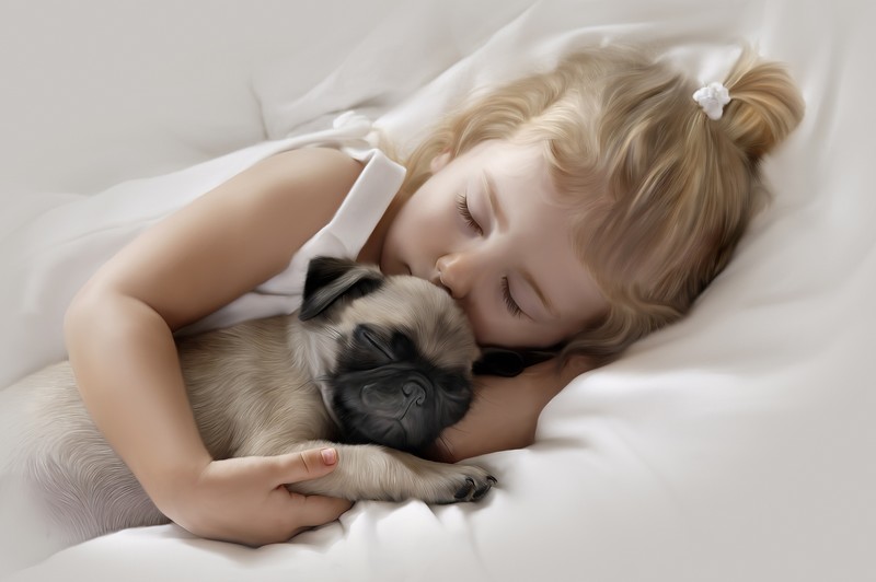 little girl, child, cute, pug, sleeping, 4k, 5k, love, hd, dog, artist