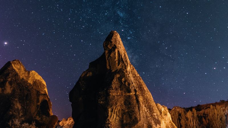 stones, rocks, starry sky, stars, night, 4k
