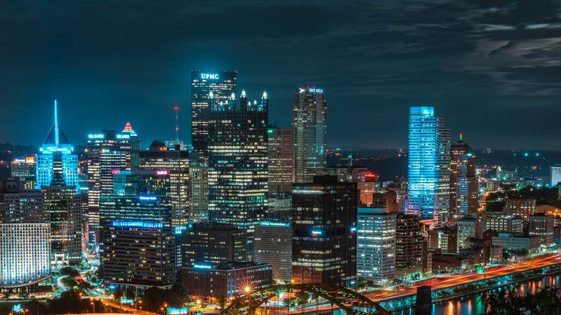 night city, buildings, skyscrapers, bridge, river, 4k