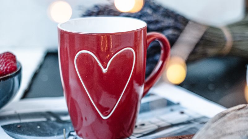 mug, heart, love, red, 4k