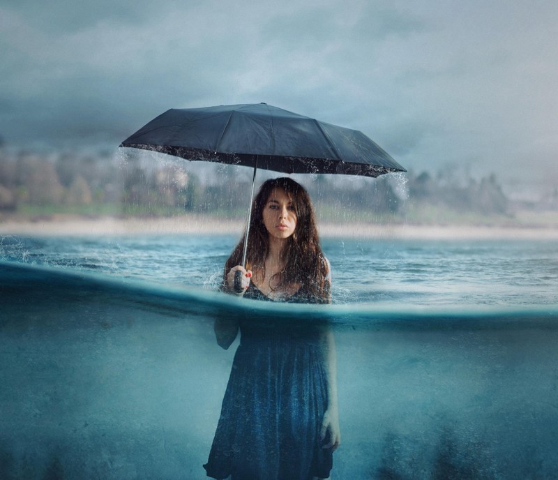 photography, umbrella, women, girls, rain, dress