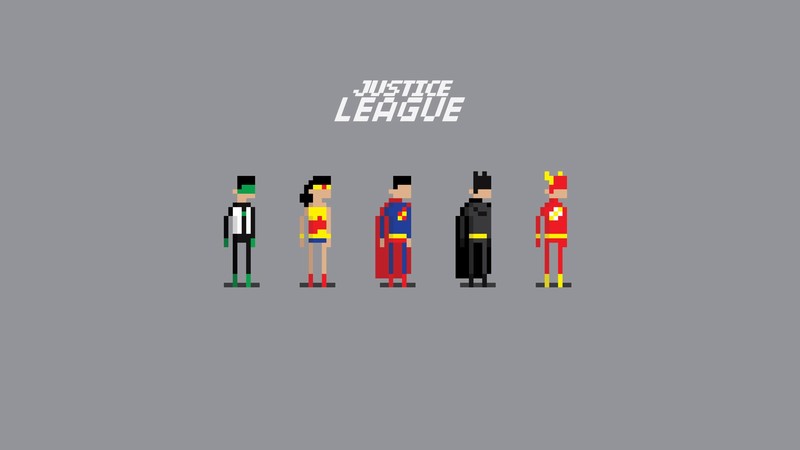 8 bit, minimalism, artist, digital art, justice league, batman, flash, wonder woman, superman