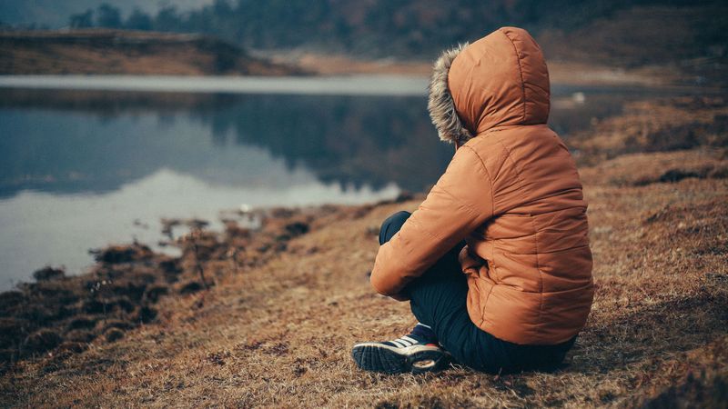 person, hood, loneliness, sad, nature, lake, 4k