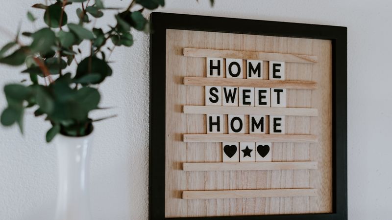 home, plate, words, letters, text, 4k