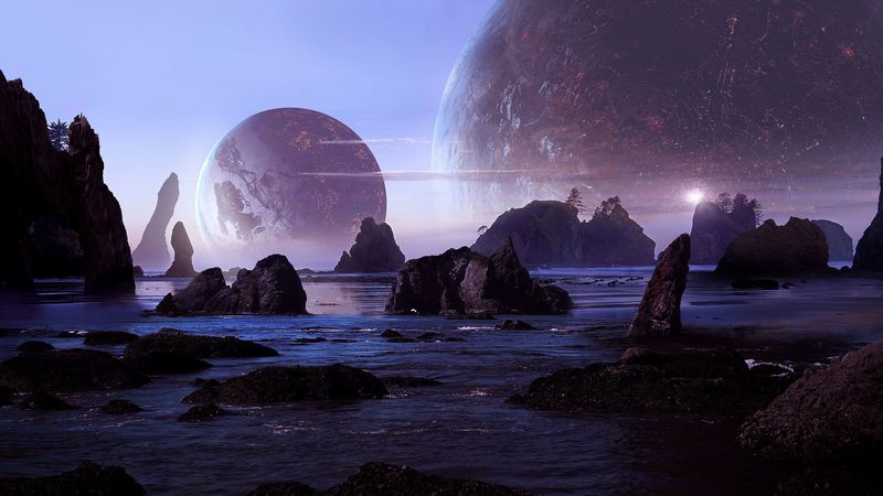 rocks, water, planets, landscape, 3d, 4k