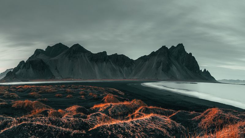 beach, mountains, landscape, sea, coast, 4k