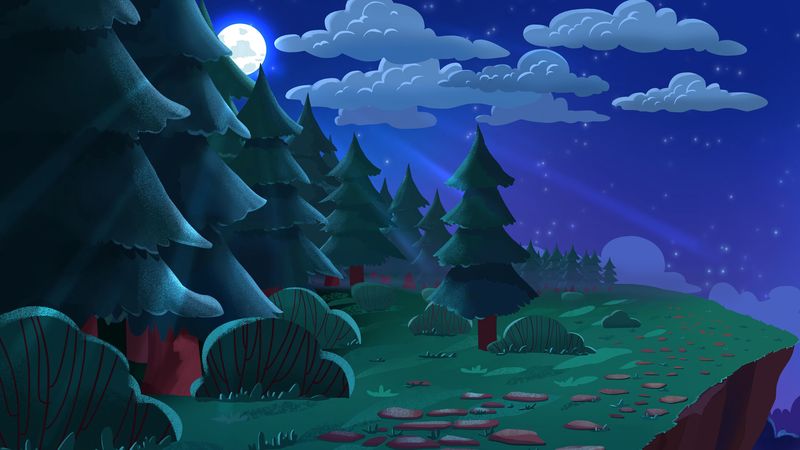 trees, moon, night, landscape, art, 4k