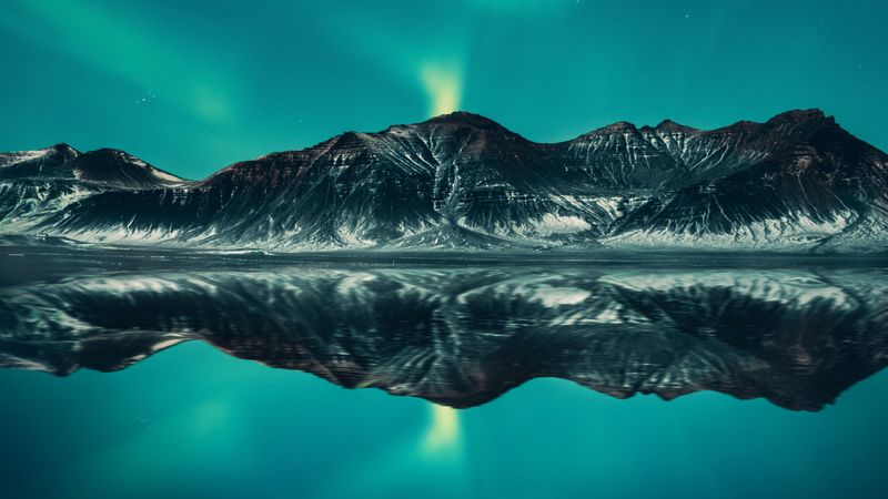 northern lights, mountains, lake, night, landscape, 4k
