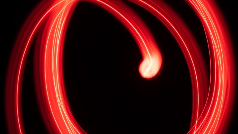 circles, light, long exposure, abstraction, red, 4k