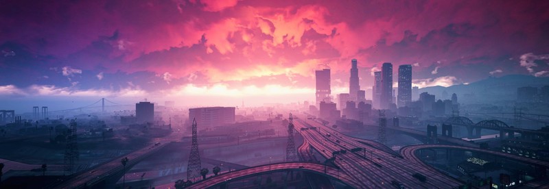 gta 5, games, pc games, xbox games, ps games, sunset, artwork, wide