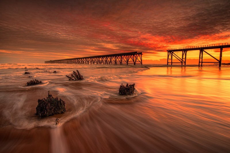pier, ocean, sunset, nature, hd