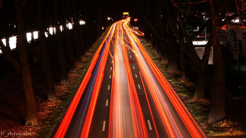 road, lights, long exposure, night, city, 4k