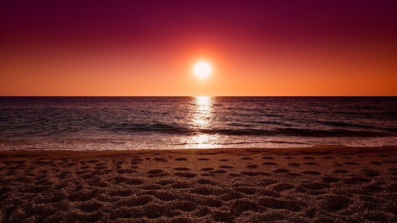 ocean, sunset, sand, nature, hd