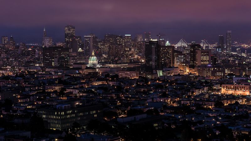 city, buildings, aerial  view, architecture, night, dark, 4k