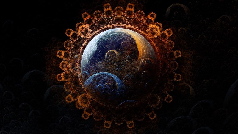 fractal, circle, patterns, reflection, abstraction, 4k