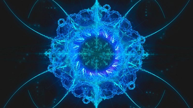 fractal, pattern, glow, blue, abstraction, 4k