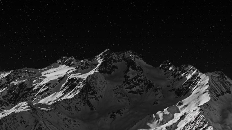 mountain, peak, bw, dark, night, 4k