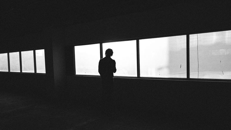 silhouette, dark, window, bw, 4k