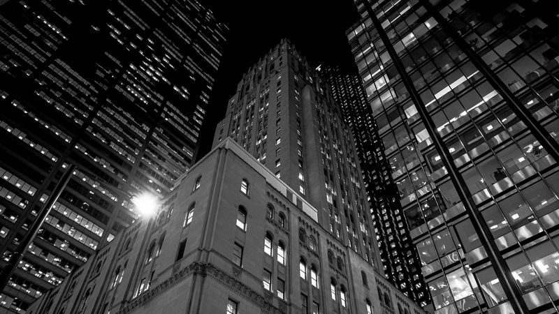 city, buildings, bw, architecture, dark, 4k