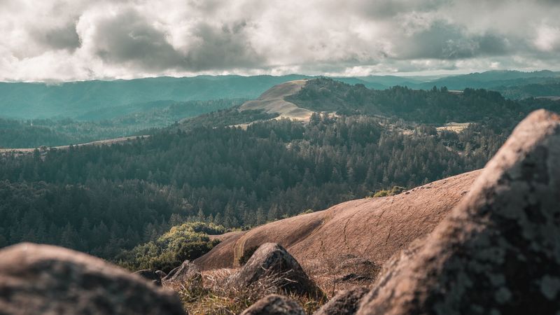 mountains, hills, stones, clouds, landscape, 4k