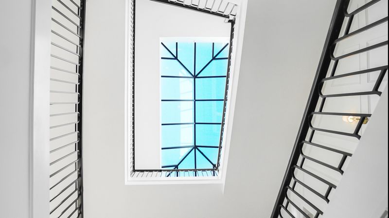 staircase, window, minimalism, white, architecture, 4k
