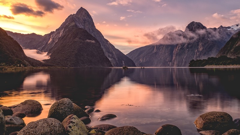 sunset, new zealand, nature, beautiful places, 4k