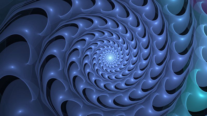 spiral, swirling, rotation, fractal, blue, 4k