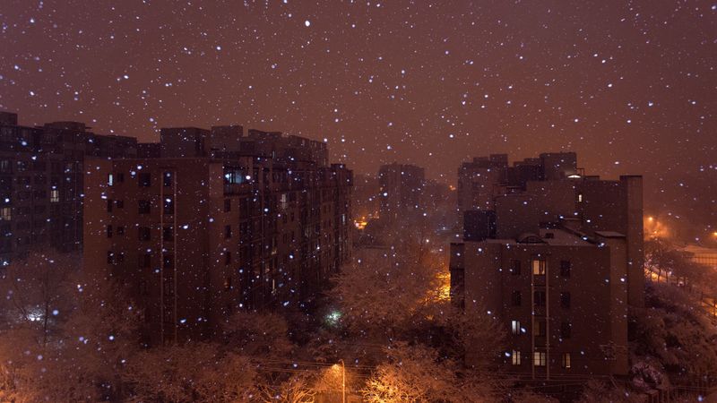 city, buildings, aerial view, snow, winter, 4k