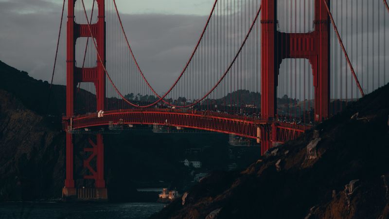 bridge, hills, dusk, city, san francisco, 4k