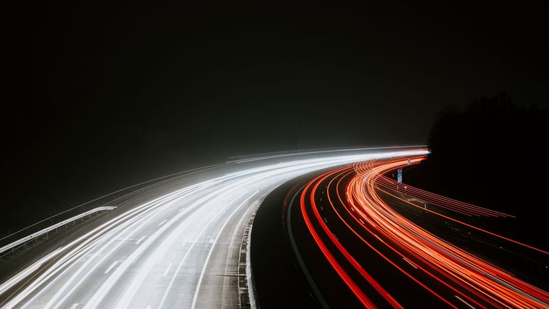 road, turn, lights, long exposure, dark, 4k