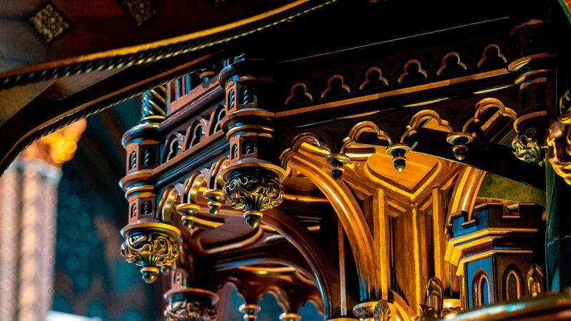 architecture, carved, wood, design, interior, 4k