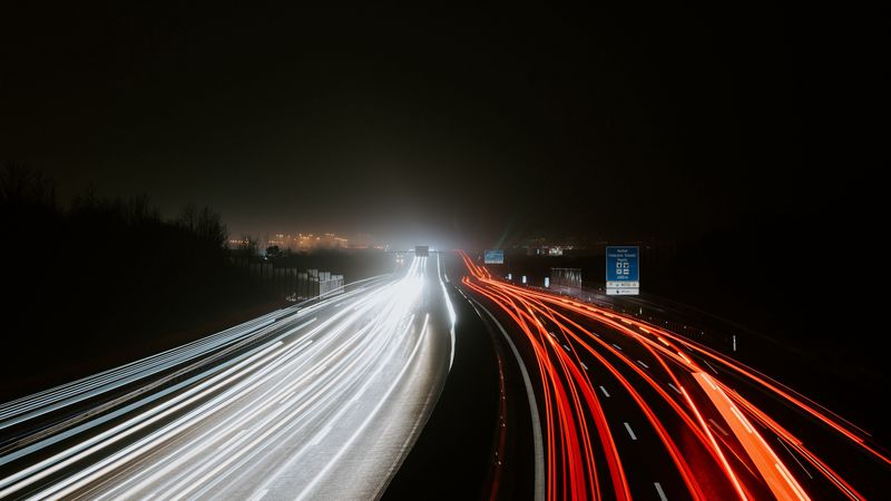 road, highway, lights, long exposure, dark, 4k