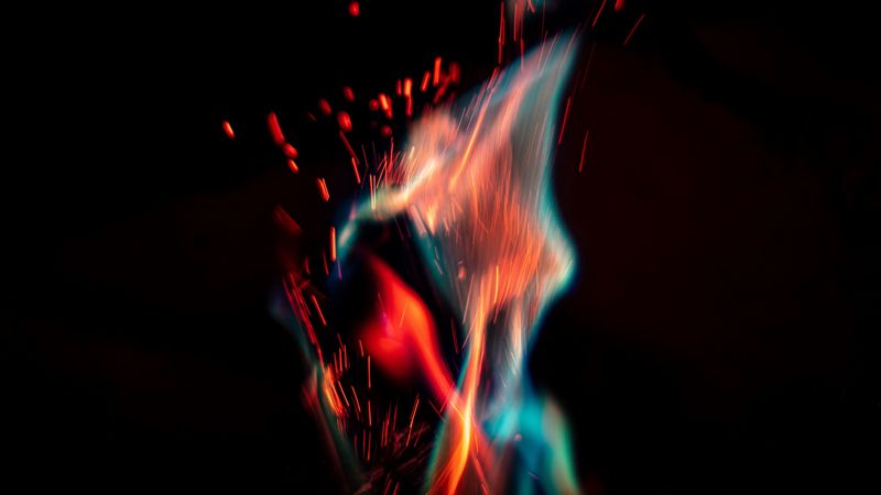 fire, flame, sparks, macro, dark, 4k