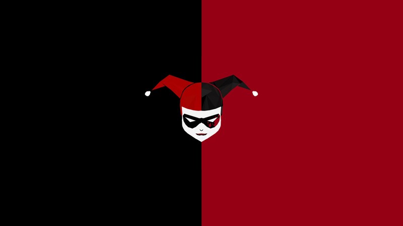 harley quinn, minimalism, artist, digital art, black, red