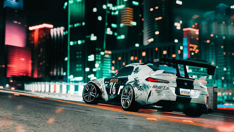 car, sportscar, road, city, lights, 4k