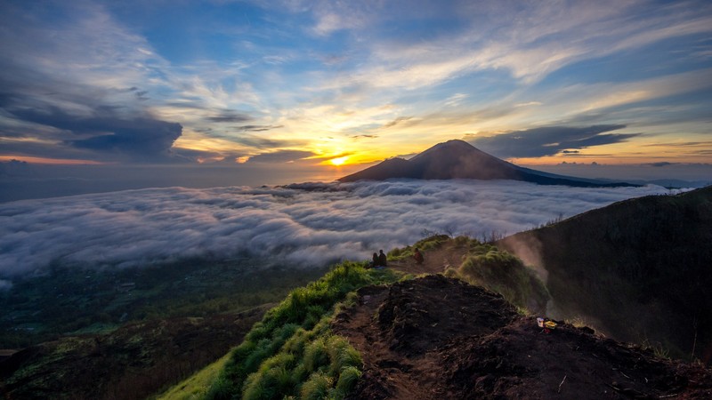volcano, nature, mountains, sunset, nature, 4k