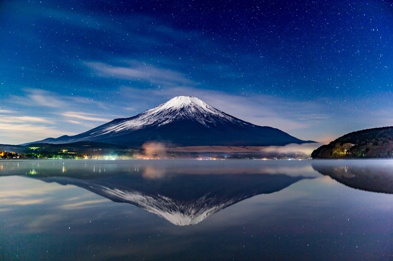 mount fuji, mountains, nature, reflection