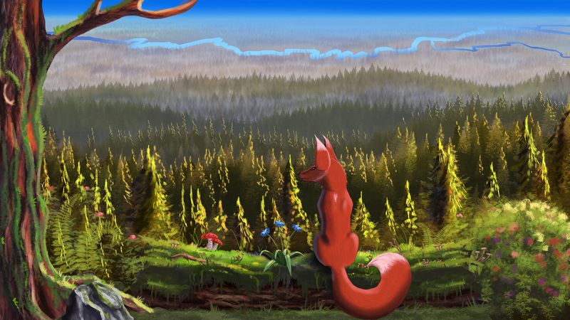 fox, forest, landscape, nature, art, 4k