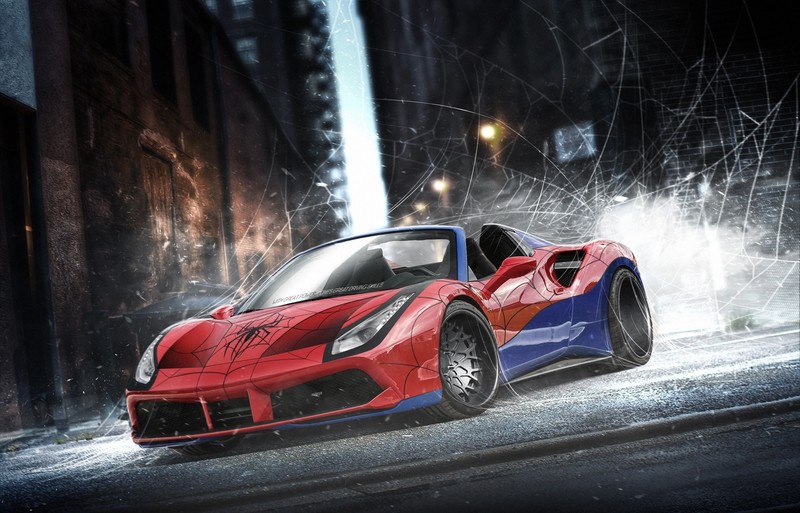 ferrari, spiderman, cars, artist, superheroes cars