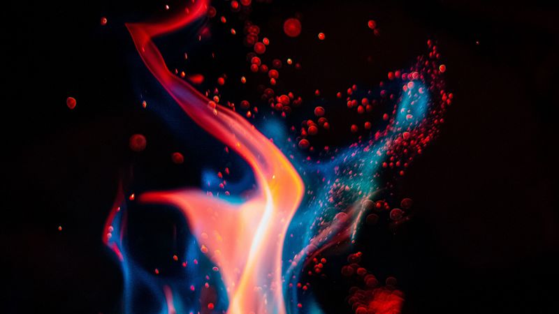 fire, flame, sparks, glare, dark, 4k