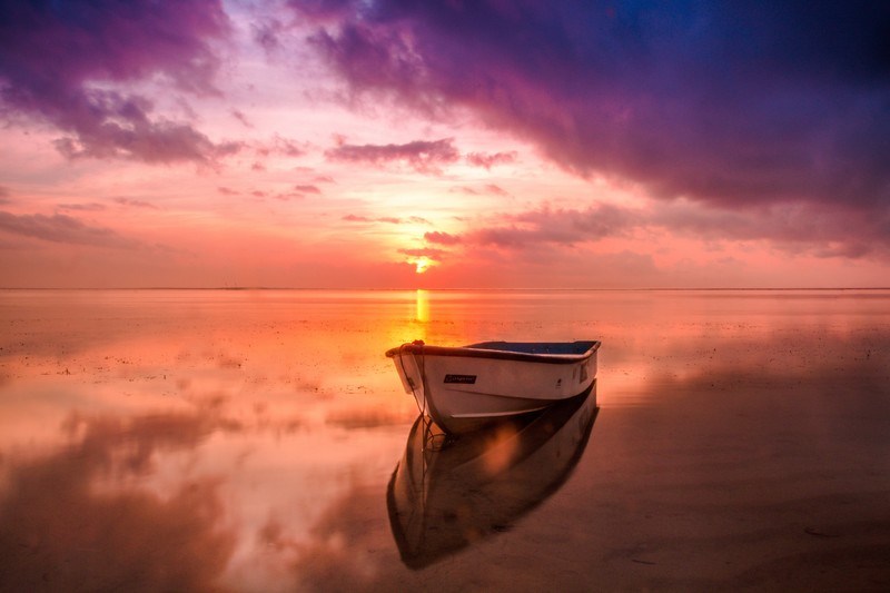 boat, sunset, sea, nature, photography