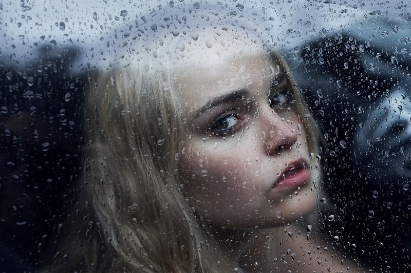 photography, glass, drops, rain, alone, sad, girls