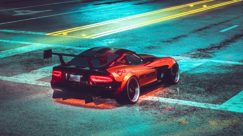 car, sportscar, road, asphalt, neon, 4k